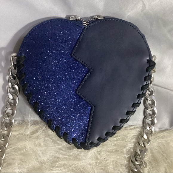 Stella McCartney Jazz Heart Black & Blue Glittery Crossbody Bag Whipstitching - Picture 6 of 12